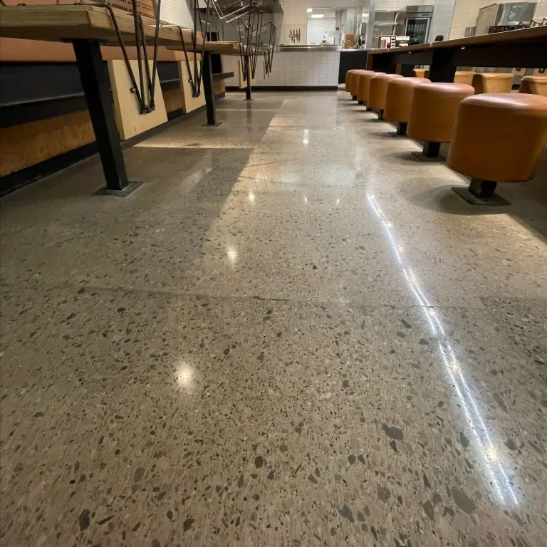 Concrete floor in a restaurant setting